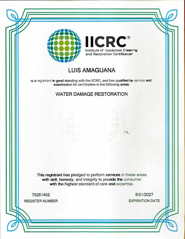 Luis Amaguana IICRC License